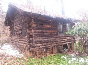 Very rustic one-room log cabin. Probably original structure.